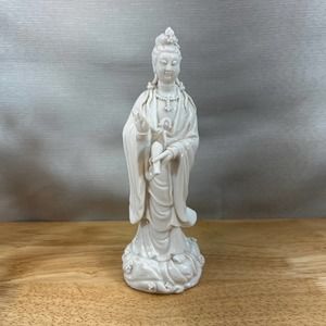 Antique Chinese Blanc de Chine‎ White Porcelain Guan Yin Statue Figurine 8”